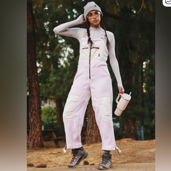 Free People Movement Hit the Slopes High Pile Fleece Snow Bibs Sz Xs - Picture 2 of 16